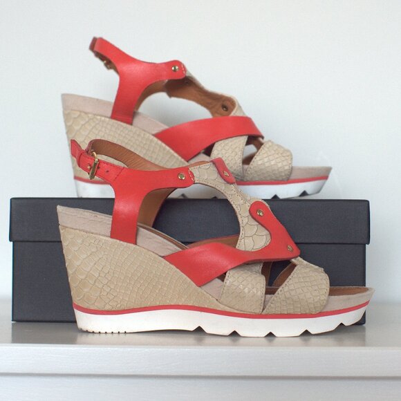 Geox Sophia Wedge Leather Sandals - Size 40 ( US 9/9.5) - Picture 1 of 7